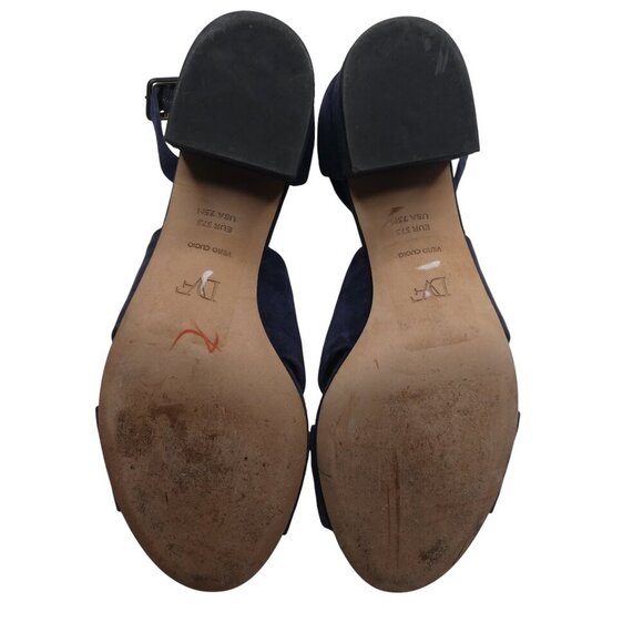 Diane Von Furstenberg Pasadena Blue Leather Open Toe Chunky Heel Sandals - Picture 10 of 13